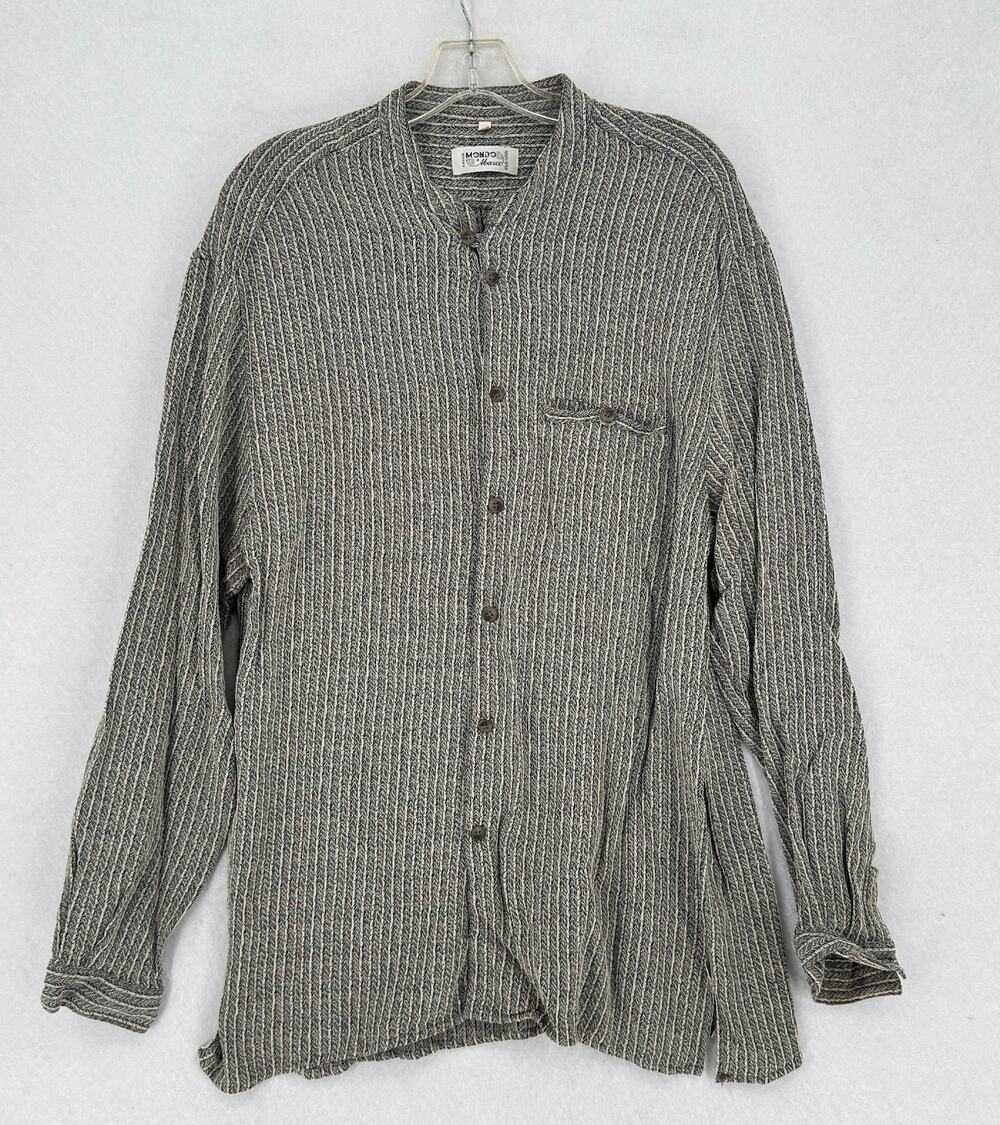 Vintage Mondo di Marco Black Striped Knit Long Sleeve Button Up Shirt Sz XL